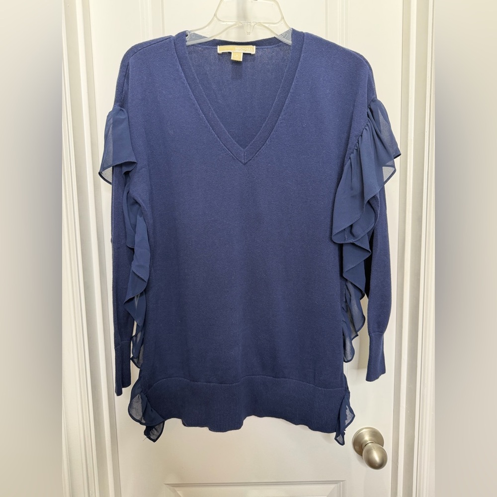 Michael Kors ruffles‎ trim sweater in blue Size Small